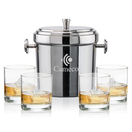 Corporate Recognition Gifts - Etched Barware - Milano Ice Bucket & Aristocrat On-the-Rocks Set