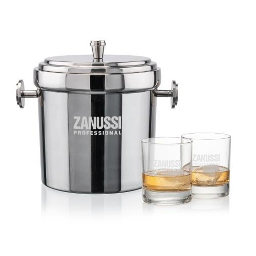 Corporate Recognition Gifts - Etched Barware - Milano Ice Bucket & Chelsea On-the-Rocks Set