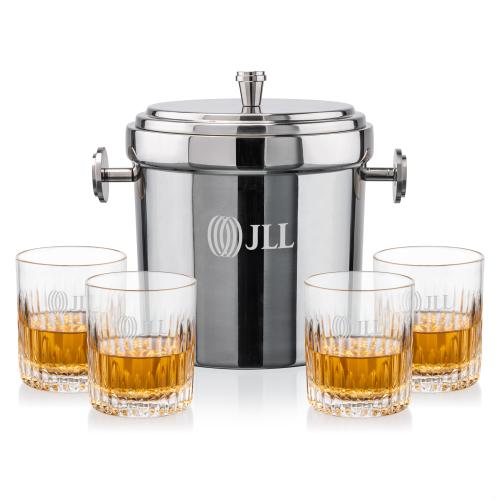 Corporate Recognition Gifts - Etched Barware - Milano Ice Bucket & Carey On-the-Rocks Set