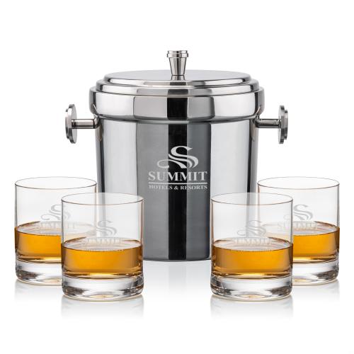 Corporate Recognition Gifts - Etched Barware - Milano Ice Bucket & Dresden On-the-Rocks Set