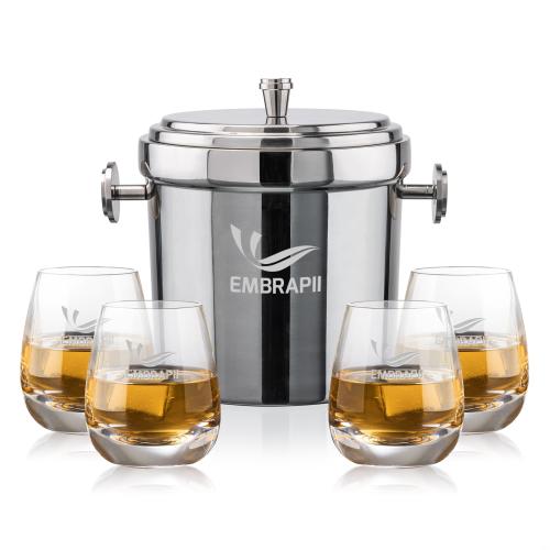 Corporate Recognition Gifts - Etched Barware - Milano Ice Bucket & Dimasio On-the-Rocks Set
