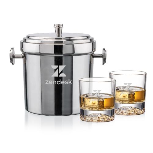 Corporate Recognition Gifts - Etched Barware - Milano Ice Bucket & Heathfield On-the-Rocks Set