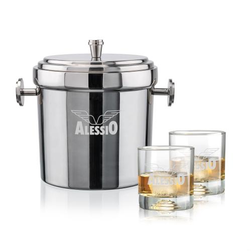 Corporate Recognition Gifts - Etched Barware - Milano Ice Bucket & Marbella On-the-Rocks Set