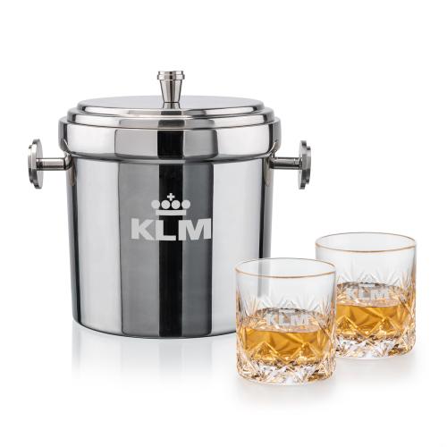 Corporate Recognition Gifts - Etched Barware - Milano Ice Bucket & Park Lane On-the-Rocks Set