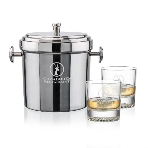 Corporate Recognition Gifts - Etched Barware - Milano Ice Bucket & Romford On-the-Rocks Set