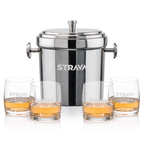 Corporate Recognition Gifts - Etched Barware - Milano Ice Bucket & Valemount On-the-Rocks Set