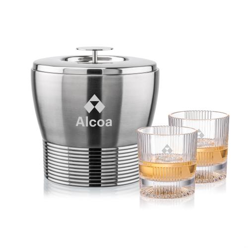 Corporate Recognition Gifts - Etched Barware - Genoa Ice Bucket & Blackwell On-the-Rocks Set
