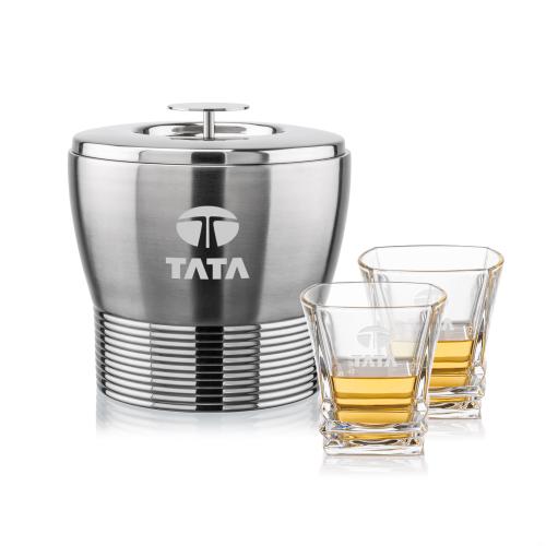 Corporate Recognition Gifts - Etched Barware - Genoa Ice Bucket & Bentley On-the-Rocks Set