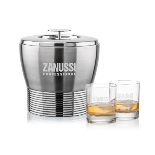 Corporate Recognition Gifts - Etched Barware - Genoa Ice Bucket & Chelsea On-the-Rocks Set