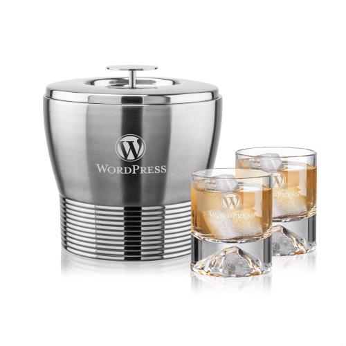 Corporate Recognition Gifts - Etched Barware - Genoa Ice Bucket & Denali On-the-Rocks Set