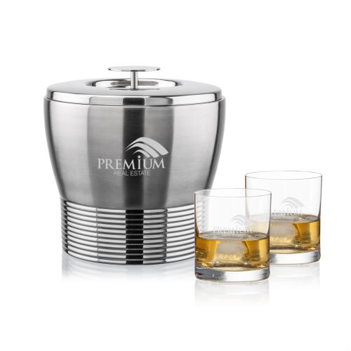 Corporate Recognition Gifts - Etched Barware - Genoa Ice Bucket & Franca On-the-Rocks Set