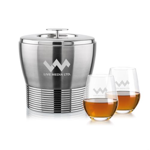 Corporate Recognition Gifts - Etched Barware - Genoa Ice Bucket & Graydon On-the-Rocks Set