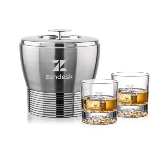 Corporate Recognition Gifts - Etched Barware - Genoa Ice Bucket & Heathfield On-the-Rocks Set