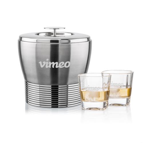 Corporate Recognition Gifts - Etched Barware - Genoa Ice Bucket & Kansas On-the-Rocks Set