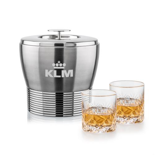 Corporate Recognition Gifts - Etched Barware - Genoa Ice Bucket & Park Lane On-the-Rocks Set