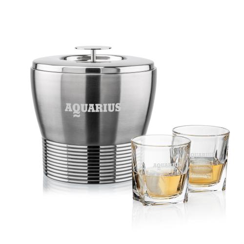 Corporate Recognition Gifts - Etched Barware - Genoa Ice Bucket & Riddell On-the-Rocks Set
