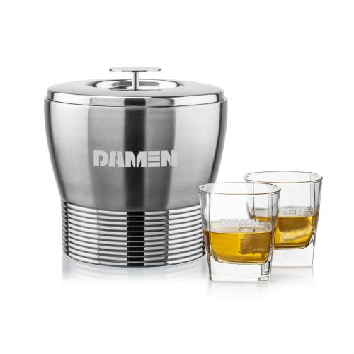 Corporate Recognition Gifts - Etched Barware - Genoa Ice Bucket & Sterling On-the-Rocks Set