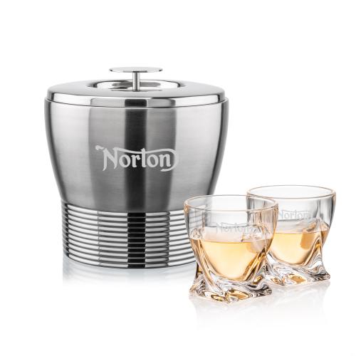 Corporate Recognition Gifts - Etched Barware - Genoa Ice Bucket & Seneca On-the-Rocks Set