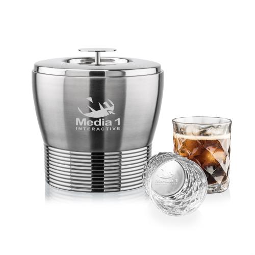 Corporate Recognition Gifts - Etched Barware - Genoa Ice Bucket & Woodward On-the-Rocks Set
