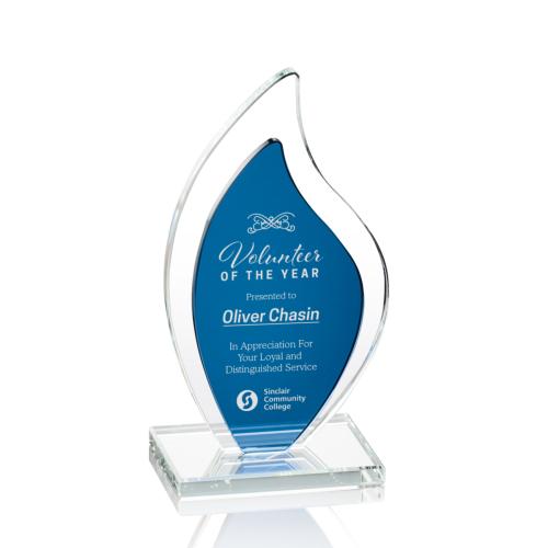 Corporate Awards - Crystal Awards - Colored Crystal - Flamingo Blue Flame Crystal Award