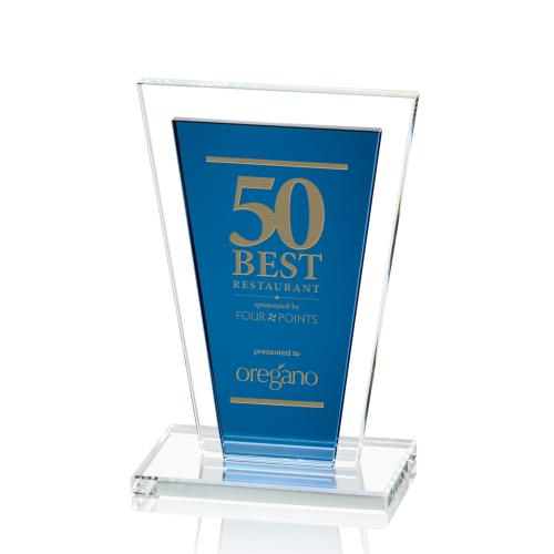 Corporate Awards - Crystal Awards - Colored Crystal - Heckel Blue Rectangle Crystal Award