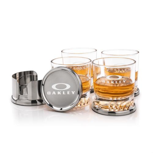 Corporate Recognition Gifts - Etched Barware - Baldoni Coasters & Buxton On-the-Rocks Set
