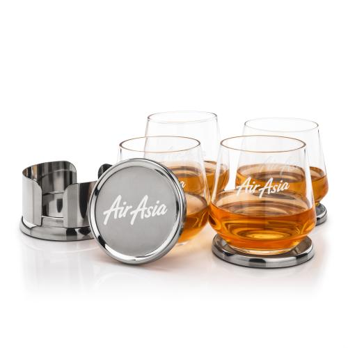 Corporate Recognition Gifts - Etched Barware - Baldoni Coasters & Tucson On-the-Rocks Set