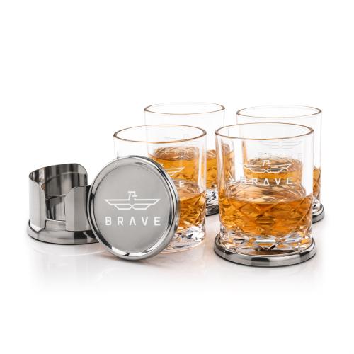 Corporate Recognition Gifts - Etched Barware - Baldoni Coasters & Brentwood On-the-Rocks Set