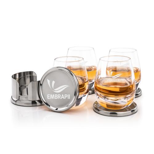 Corporate Recognition Gifts - Etched Barware - Baldoni Coasters & Dimasio On-the-Rocks Set