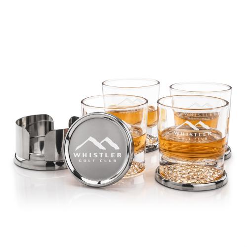 Corporate Recognition Gifts - Etched Barware - Baldoni Coasters & Fairway On-the-Rocks Set