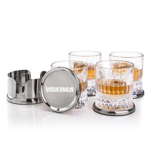 Corporate Recognition Gifts - Etched Barware - Baldoni Coasters & Hathaway On-the-Rocks Set