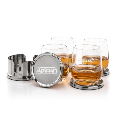 Corporate Recognition Gifts - Etched Barware - Baldoni Coasters & Salem On-the-Rocks Set