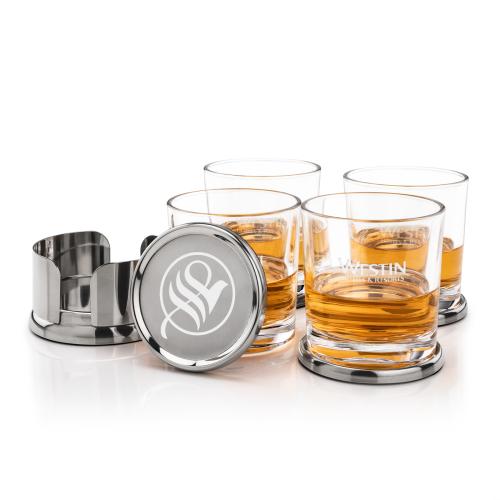 Corporate Recognition Gifts - Etched Barware - Baldoni Coasters & Whitlock On-the-Rocks Set
