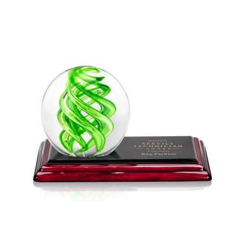 Corporate Awards - Glass Awards - Vortex Spheres on Rosewood Base Glass Award