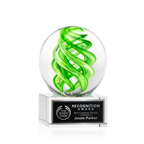 Corporate Awards - Glass Awards - Vortex Clear on Hancock Base Spheres Glass Award