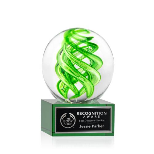 Corporate Awards - Glass Awards - Vortex Green on Hancock Base Spheres Glass Award