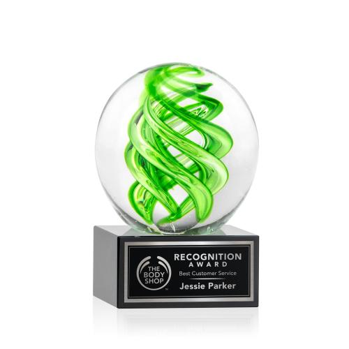 Corporate Awards - Glass Awards - Vortex Black on Hancock Base Spheres Glass Award
