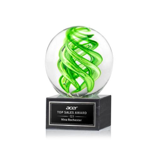 Corporate Awards - Glass Awards - Vortex Black on Square Marble Base Spheres Glass Award