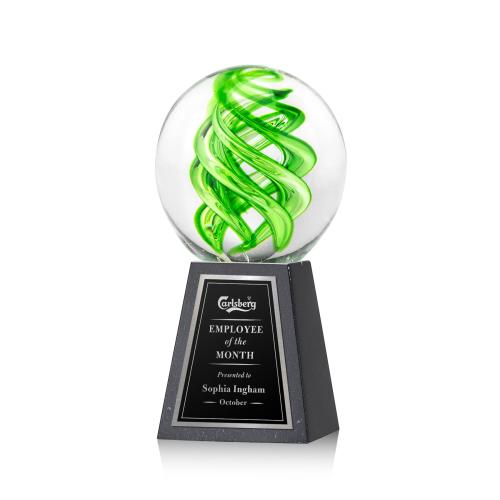 Corporate Awards - Glass Awards - Vortex Black on Tall Marble Base Spheres Glass Award