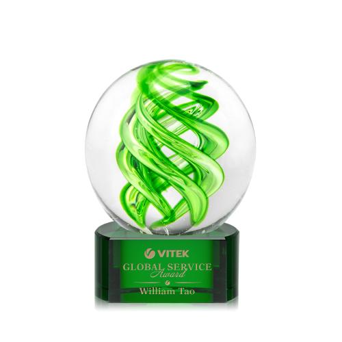 Corporate Awards - Glass Awards - Vortex Green on Paragon Base Spheres Glass Award