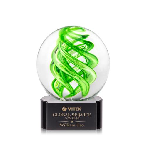 Corporate Awards - Glass Awards - Vortex Black on Paragon Base Spheres Glass Award