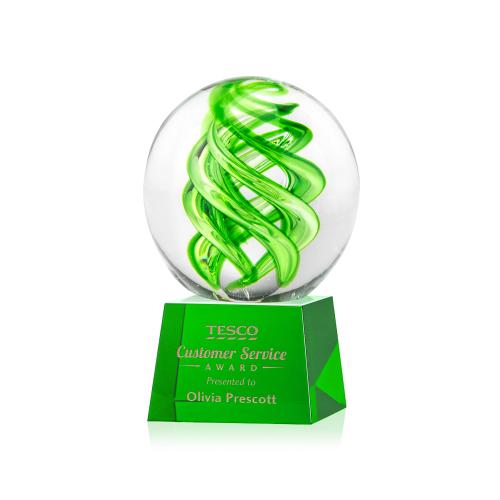 Corporate Awards - Glass Awards - Vortex Green on Robson Base Spheres Glass Award