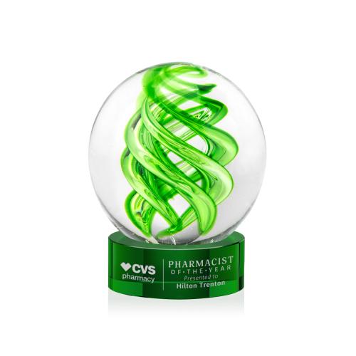Corporate Awards - Glass Awards - Vortex Green on Stanrich Base Spheres Glass Award