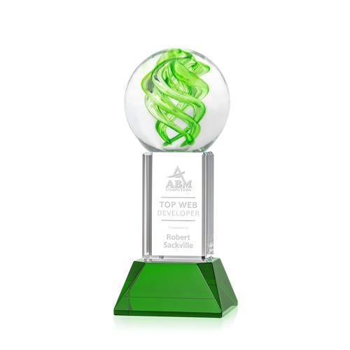 Corporate Awards - Glass Awards - Vortex Green on Stowe Base Spheres Glass Award
