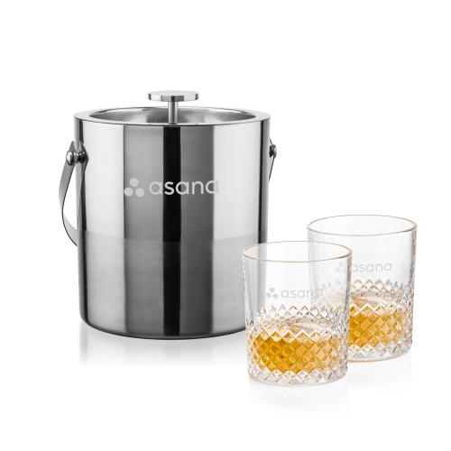 Corporate Recognition Gifts - Etched Barware - Catania Ice Bucket & Tacoma On-the-Rocks Set