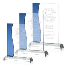Landfield Blue Rectangle Crystal Award - Corporate Awards