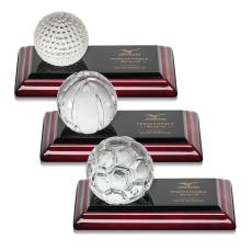 Sports Balls Spheres on Rosewood Base Crystal Award - Years of Service Awards