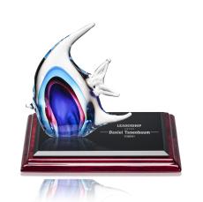 Neptune Fish Animals on Rosewood Base Glass Award - Art Glass Awards