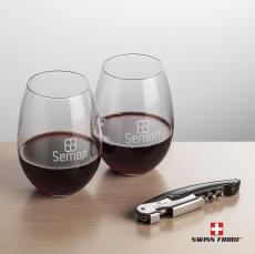 Swiss Force Opener & Carlita Stemless Wine - Etched Barware