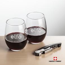 Swiss Force Opener & Stanford Stemless Wine - Etched Barware